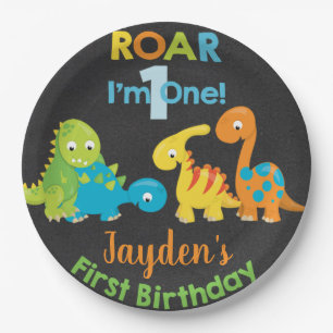 Dinosaurs boy birthday customized paper plate. pap plates