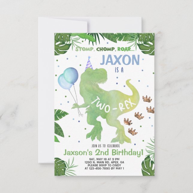 Dinosaurs boy birthday invitation, dino invite. invitation (Front)
