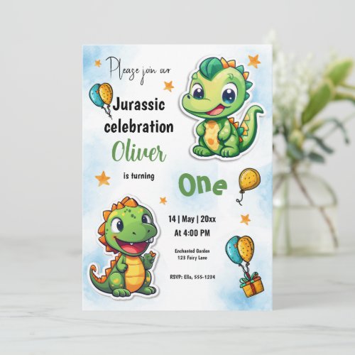 Dinosaurs Cartoon Birthday Celebration Invitation