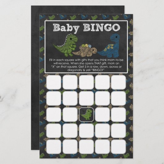 Dinosaurs Chalkboard Baby Shower Game BINGO Cards (Front/Back)