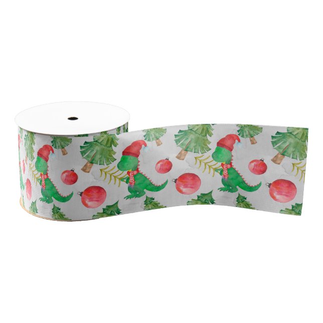 Dinosaurs Christmas Pattern Grosgrain Ribbon (Spool)