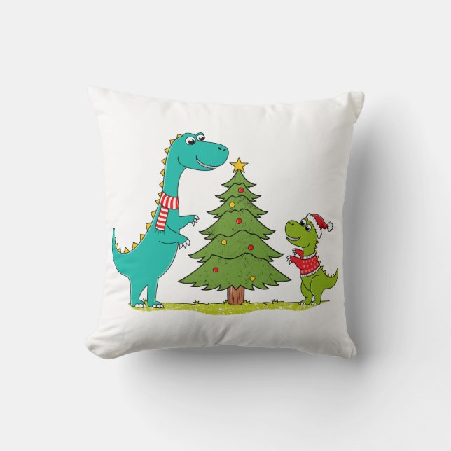 Dinosaurs Christmas Throw Pillow (Front)