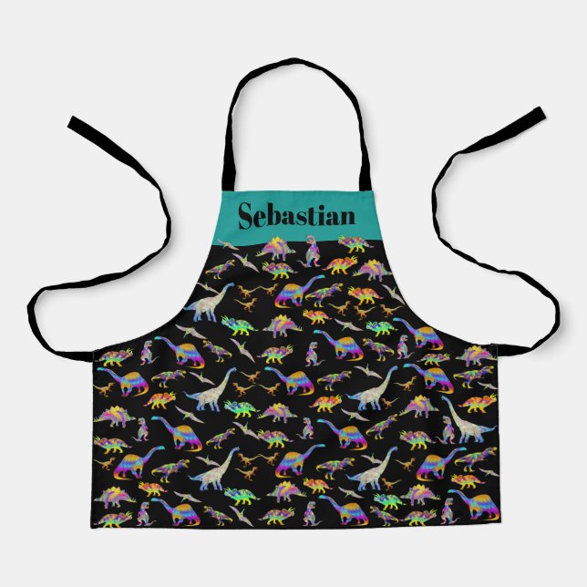 Dinosaurs Colorful Pattern Kids Name Apron (Front)