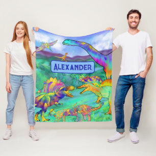 Dinosaurs colorful Personalized blue Fleece Blanket