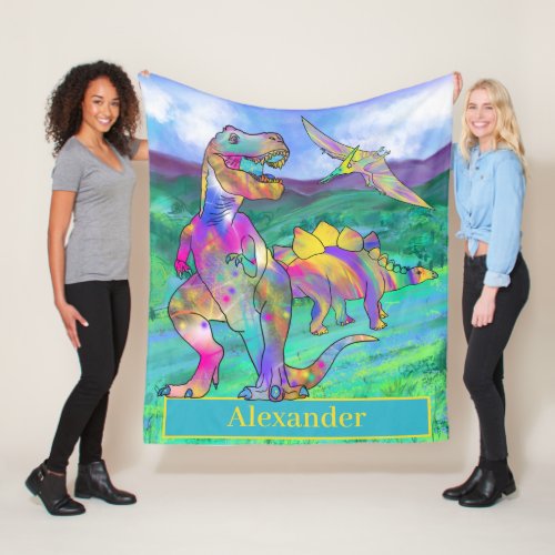 Dinosaurs Colorful Personalized  Fleece Blanket