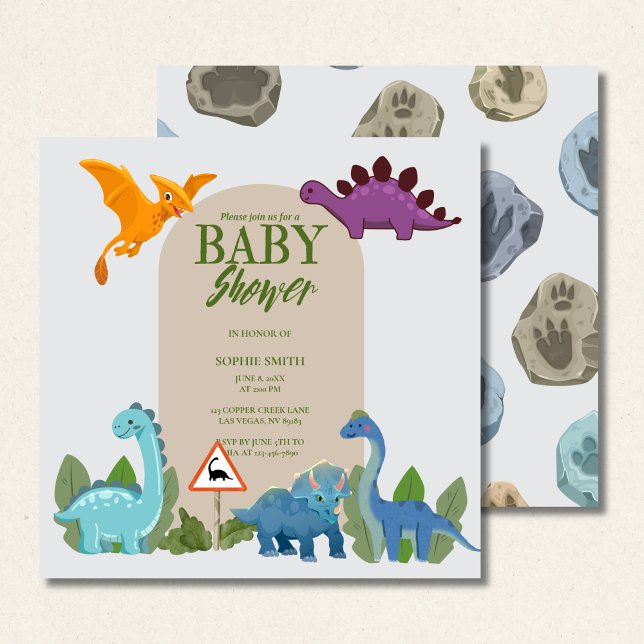 Dinosaurs Crossing, T-rex Baby Shower Invitation (Creator Uploaded)