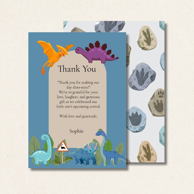 Dinosaurs Crossing, T-rex Baby Shower Thank You Card (Creator Uploaded)