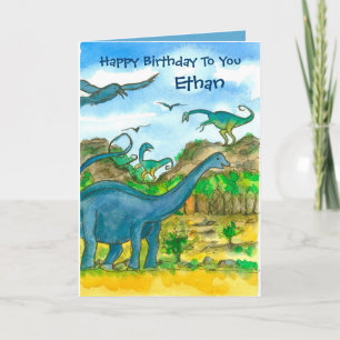 Dinosaurs Custom Name Happy Birthday Card