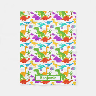 Dinosaurs Cute Green Purple Childs Graphic Fleece Blanket