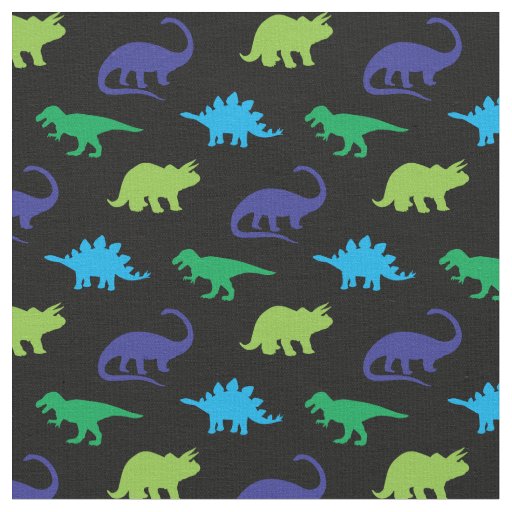 Dinosaurs Cute Silhouettes Blue and Green Kids Fabric