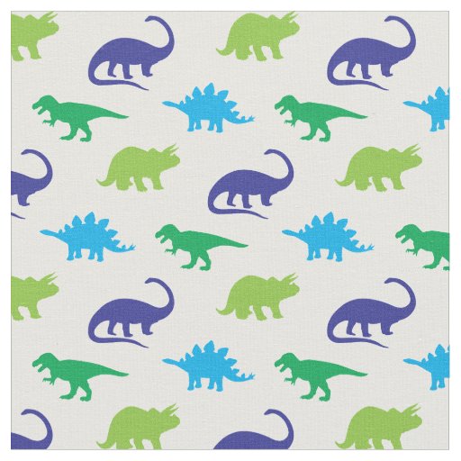 Dinosaurs Cute Silhouettes Blue and Green Kids Fabric