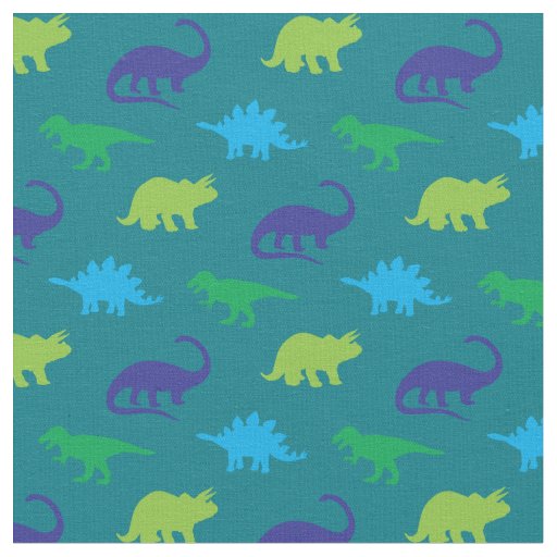 Dinosaurs Cute Silhouettes Blue and Green Kids Fabric