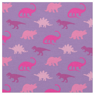 Dinosaurs Cute Silhouettes Pink Girls Kids Fabric