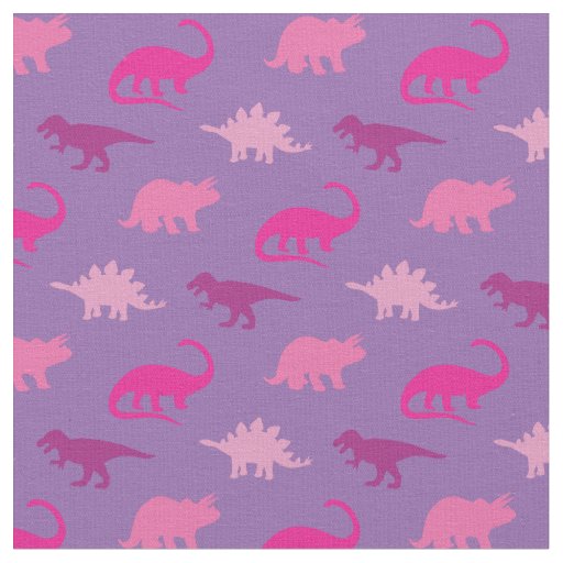 Dinosaurs Cute Silhouettes Pink Girls Kids Fabric