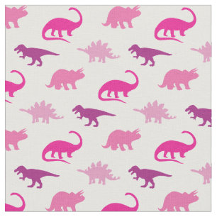 Dinosaurs Cute Silhouettes Pink Girls Kids Fabric