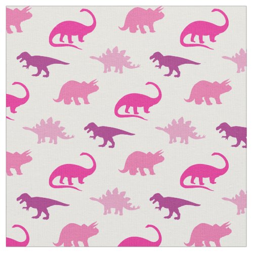 Dinosaurs Cute Silhouettes Pink Girls Kids Fabric