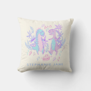 Dinosaurs Dancing Pastel Purple Blue Personalized Throw Pillow