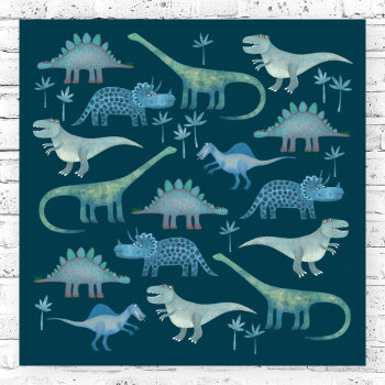 Dinosaurs Dark Green Poster by Squirrell at Zazzle