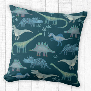 Dinosaurs Dark Green Throw Pillow