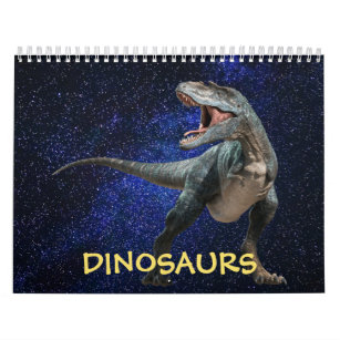 Dinosaurs Dark Shiny Sky Beautiful Wall Calendar