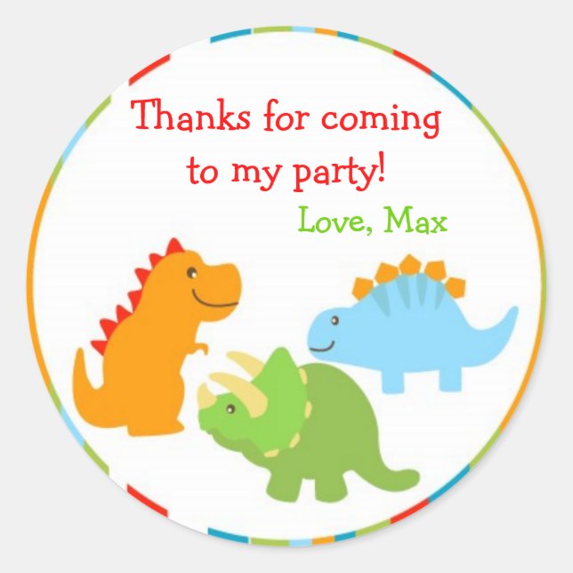 Dinosaurs Dino Favor Stickers Labels Seals Kids (Front)