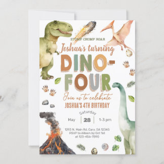 Dinosaurs Dino-Four 4th birthday invite. Invitation
