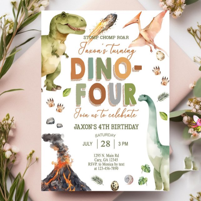 Dinosaurs DINO FOUR boy 4th birthday invitation 4 (Creator Uploaded)