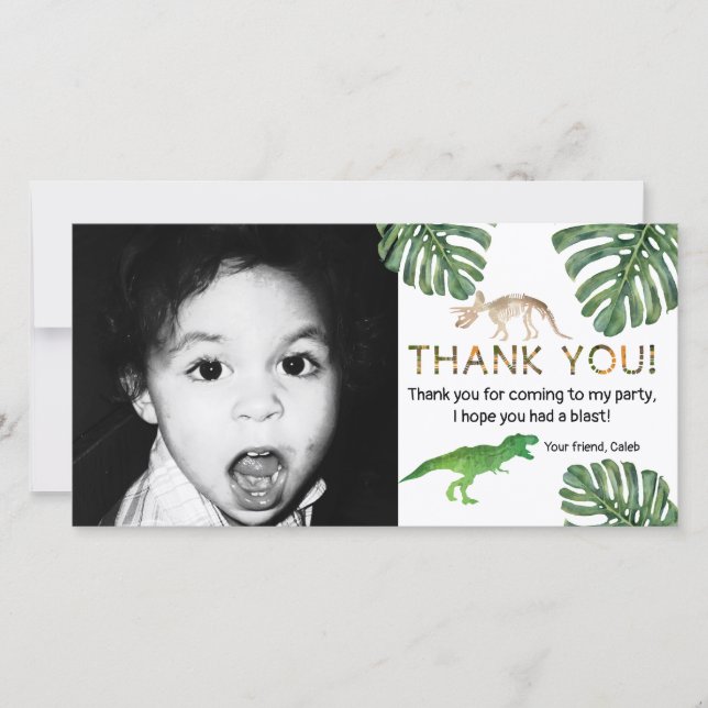 Dinosaurs! Dinosaur Birthday Party Thank You Card (Front)