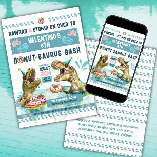 Dinosaurs Donut Pool Party Invitation