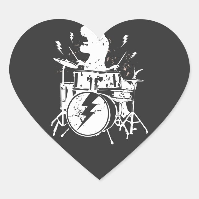 Dinosaurs Drums Music Playing T rex Heart Sticker (Front)