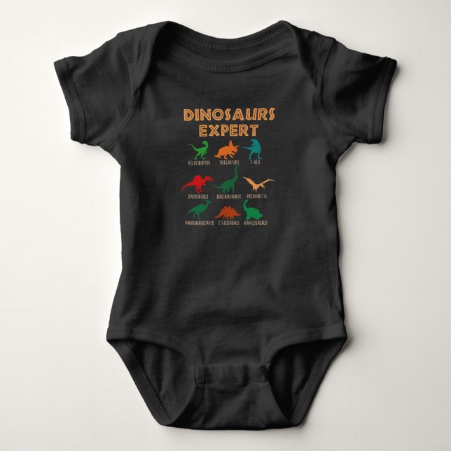 Dinosaurs Expert Boys Girls Dino T-rex Spinosaurus Baby Bodysuit (Front)