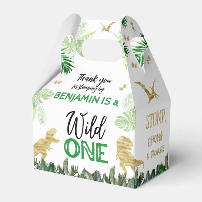 Dinosaurs First Birthday Party Wild One Favor Boxes (Front Side)