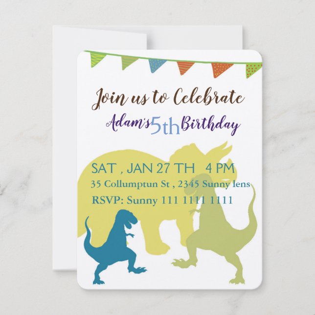 Dinosaurs Flags Kids birthday Invitation (Front)