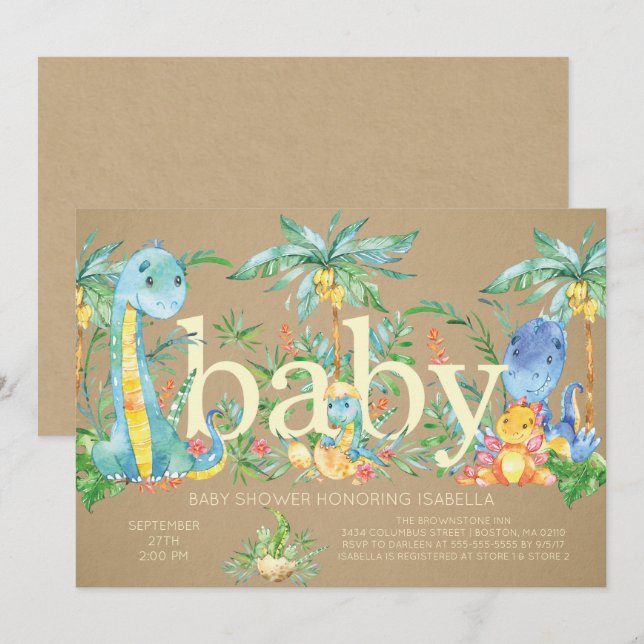 Dinosaurs Gender Neutral Baby shower Invitation (Front/Back)
