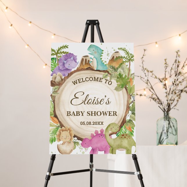 Dinosaurs Girl 1st Birthday Baby Shower Welcome  Foam Board (In Situ (Stand))