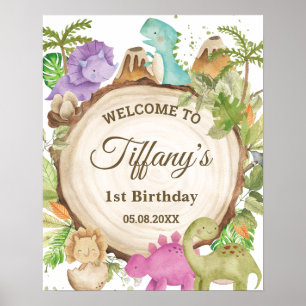 Dinosaurs Girl 1st Birthday Baby Shower Welcome Poster
