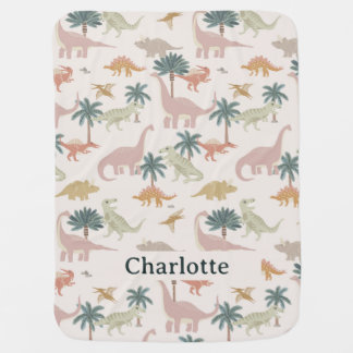 Dinosaurs Girl's Personalized Name Baby Blanket #3