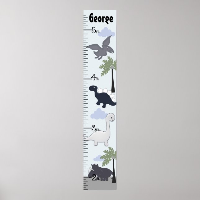 Dinosaurs Gray/Blue Growth Chart Keep at 8x44! (Front)