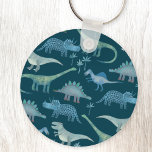Dinosaurs Green Keychain<br><div class="desc">Cute and not very scary dinosaurs on a teal green background.</div>
