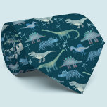 Dinosaurs Green Pattern Neck Tie<br><div class="desc">Lots of blue dinosaurs,  Tyrannosaurus rex,  Spinosaurus,  Stegosaurus,  Diplodocus and Triceratops. Perfect for museum curators,  paleontologists and anyone who likes dinosaurs.</div>