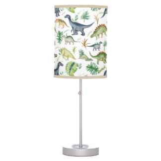 Dinosaurs Green Watercolor Pattern Kids Table Lamp