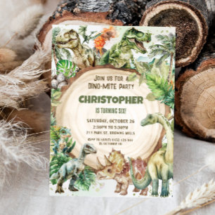 Dinosaurs Greenery Dino-mite Birthday Party Invitation