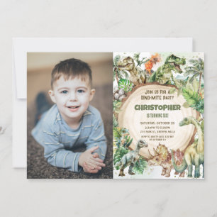 Dinosaurs Greenery Dino-mite Birthday Party Photo Invitation