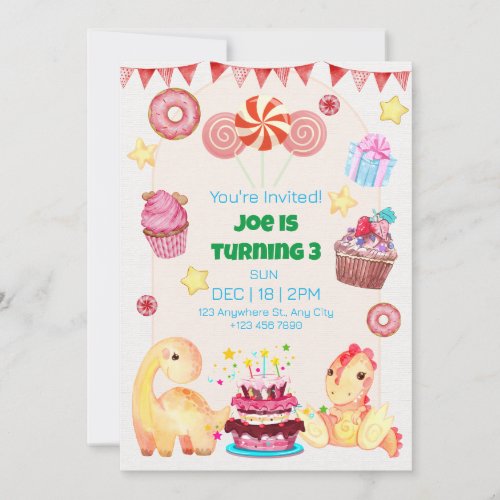 Dinosaurs Happy Birthday Invitation Card for Kids