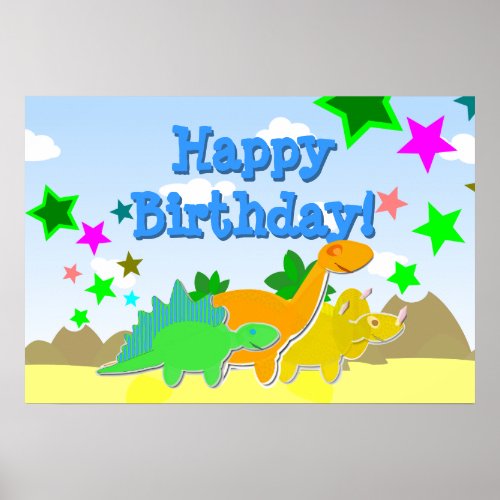 Dinosaurs Happy Birthday Poster