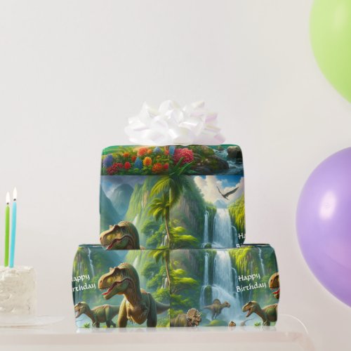 Dinosaurs Happy Birthday Wrapping Paper
