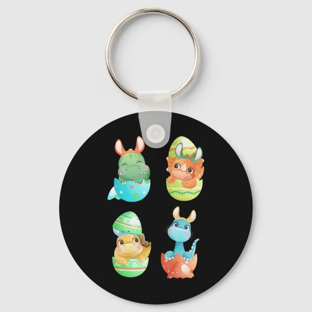 Dinosaurs Hatch Out Of Easter Eggs  Keychain (Front)