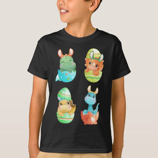 Dinosaurs Hatch Out Of Easter Eggs  T-Shirt (Front)
