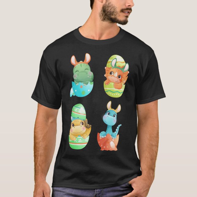 Dinosaurs Hatch Out Of Easter Eggs  T-Shirt (Front)