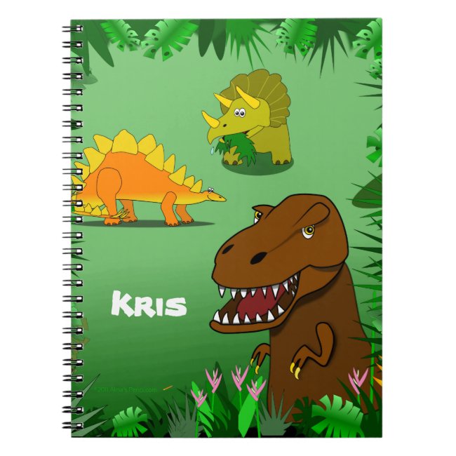 Dinosaurs in a Jungle Custom Name Spiral Notebook